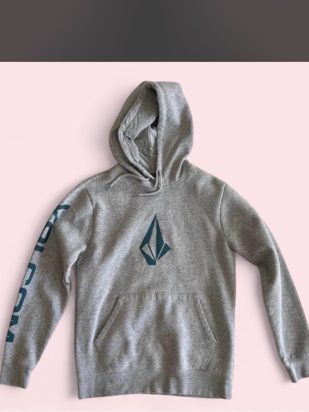 Gray Hooded Sweatshirt with Teal Logo - Men's Sweater